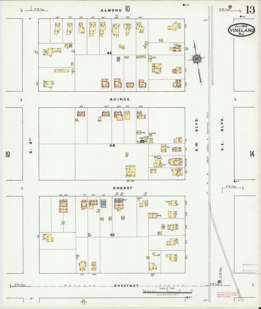 Sanborn Fire Insurance Map from Vineland, Cumberland County, New Jersey (1919), Sheet #0013 - Historic Sanborn Fire Insurance Map Print, vintage old map wall art, antique decor, genealogy gift, New Jersey New Jersey map