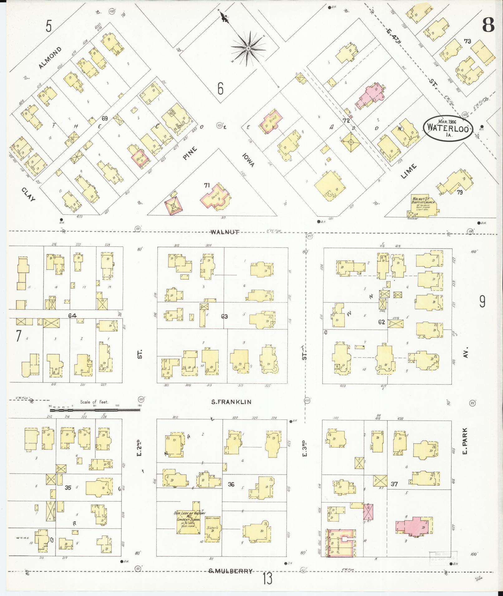 Sanborn Fire Insurance Map from Waterloo, Black Hawk County, Iowa (1906), Sheet #0008 - Historic Sanborn Fire Insurance Map Print