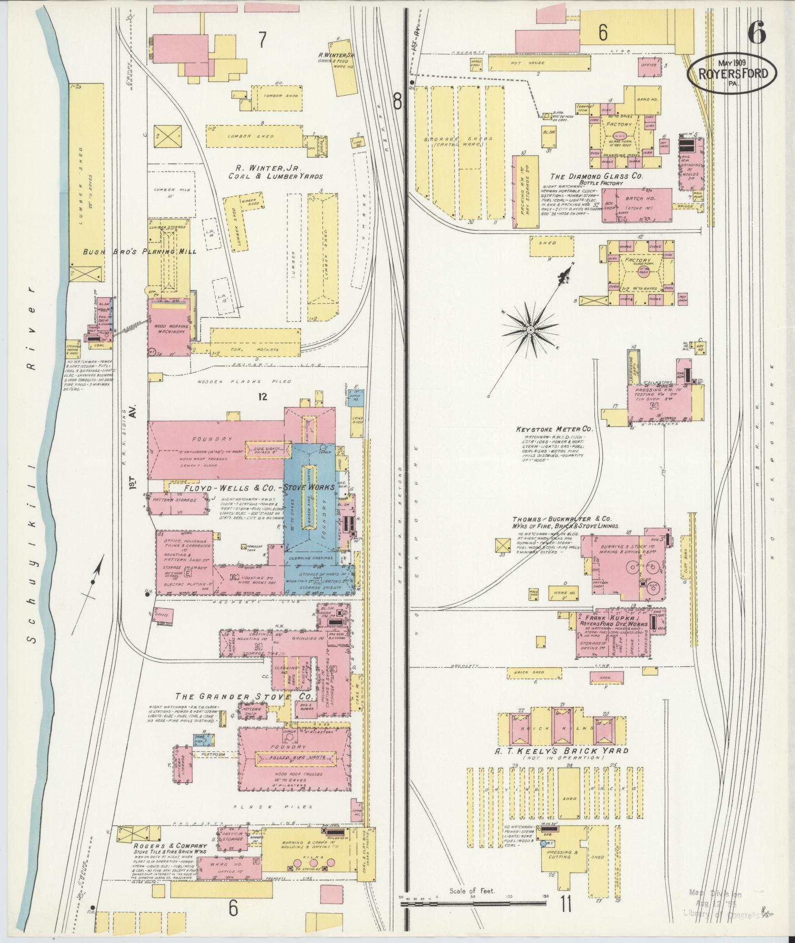 Sanborn Fire Insurance Map from Royersford, Montgomery County, Pennsylvania (1909), Sheet #0006 - Complete Map Set gallery image, historic Sanborn map, vintage wall art, Pennsylvania Pennsylvania