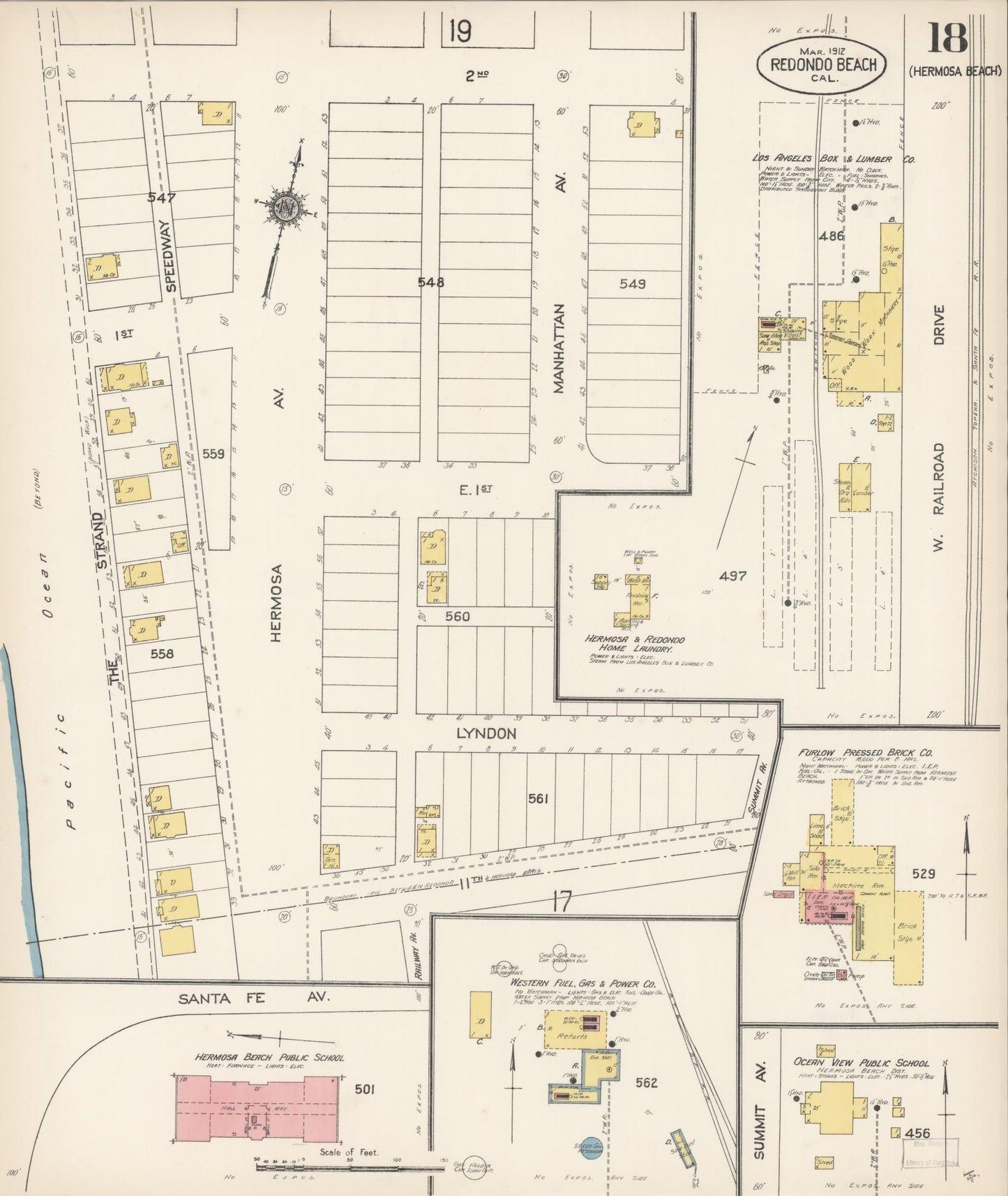 Sanborn Fire Insurance Map from Redondo Beach, Los Angeles County, California (1912), Sheet #0018 - Complete Map Set gallery image, historic Sanborn map, vintage wall art, California California