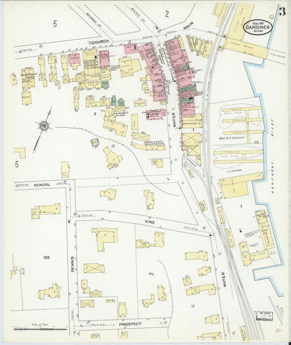 Sanborn Fire Insurance Map from Gardiner, Kennebec County, Maine (1910), Sheet #0003 - Complete Map Set gallery image, historic Sanborn map, vintage wall art, Maine Maine