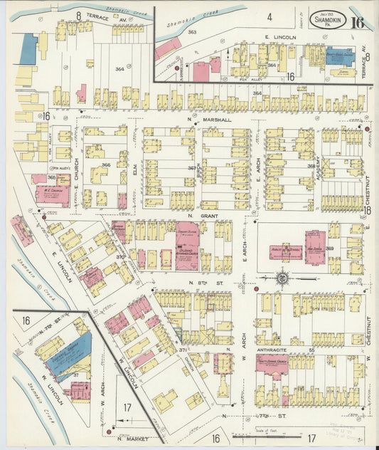 Sanborn Fire Insurance Map from Shamokin, Northumberland County, Pennsylvania (1913), Sheet #0016 - Historic Sanborn Fire Insurance Map Print, vintage old map wall art, antique decor, genealogy gift, Pennsylvania Pennsylvania map