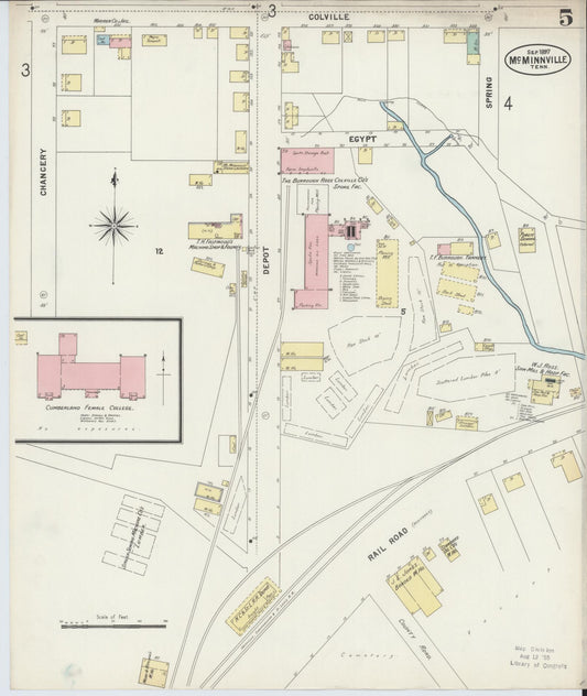 Sanborn Fire Insurance Map from McMinnville, Warren County, Tennessee (1897), Sheet #0005 - Historic Sanborn Fire Insurance Map Print, vintage old map wall art, antique decor, genealogy gift, Tennessee Tennessee map