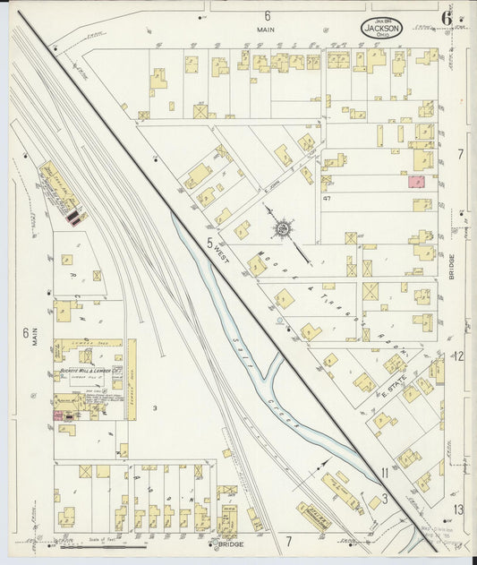 Sanborn Fire Insurance Map from Jackson, Jackson County, Ohio (1914), Sheet #0006 - Historic Sanborn Fire Insurance Map Print, vintage old map wall art, antique decor, genealogy gift, Ohio Ohio map