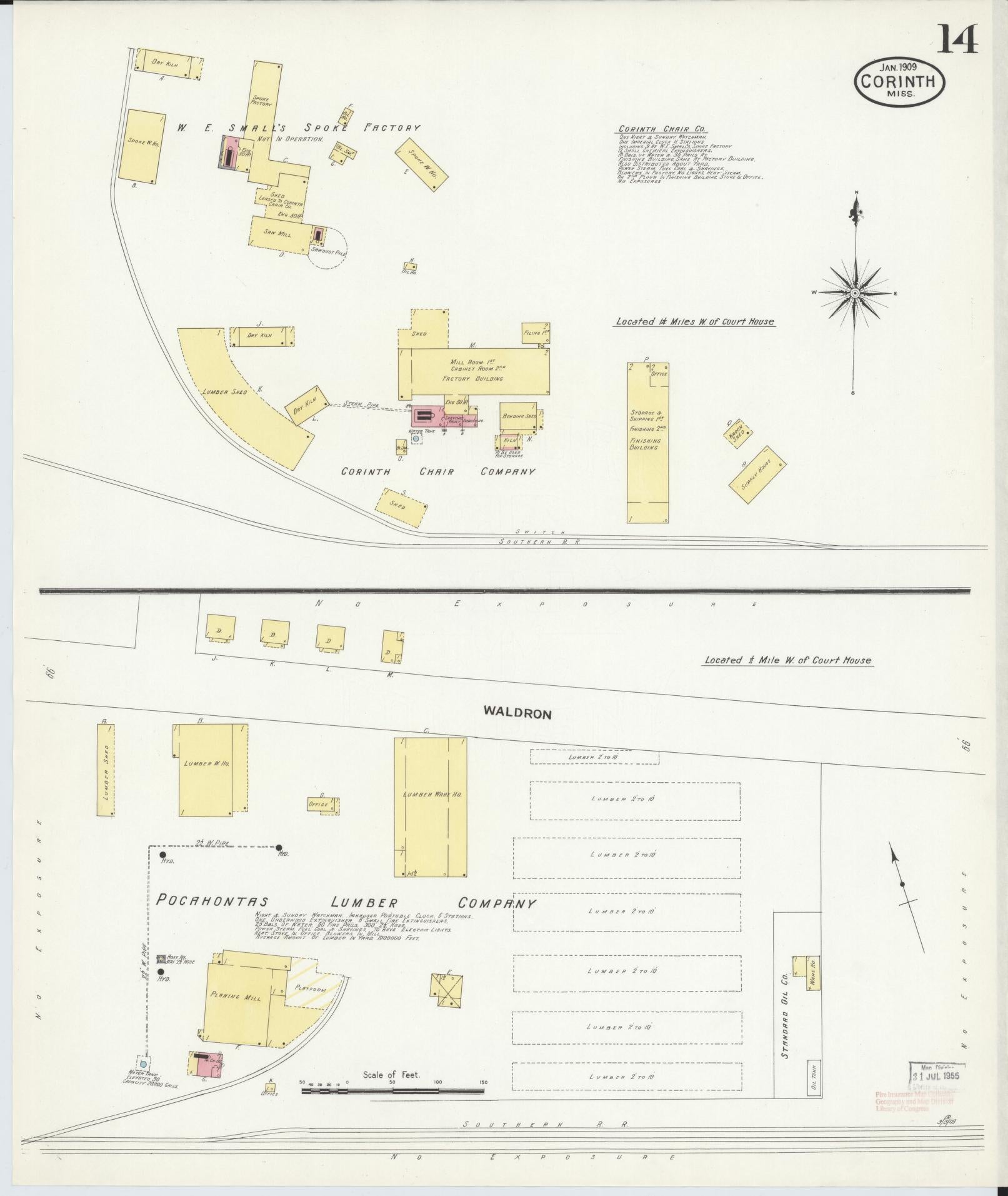 Sanborn Fire Insurance Map from Corinth, Alcorn County, Mississippi (1909), Sheet #0014 - Historic Sanborn Fire Insurance Map Print, vintage old map wall art, antique decor, genealogy gift, Mississippi Mississippi map