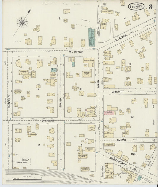 Sanborn Fire Insurance Map from Sidney, Delaware County, New York (1891), Sheet #0003 - Historic Sanborn Fire Insurance Map Print, vintage old map wall art, antique decor, genealogy gift, New York New York map