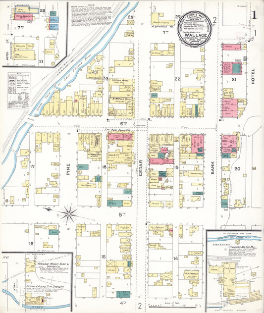 Sanborn Fire Insurance Map from Wallace, Shoshone County, Idaho (1896), Sheet #0001 - Historic Sanborn Fire Insurance Map Print, vintage old map wall art, antique decor, genealogy gift, Idaho Idaho map