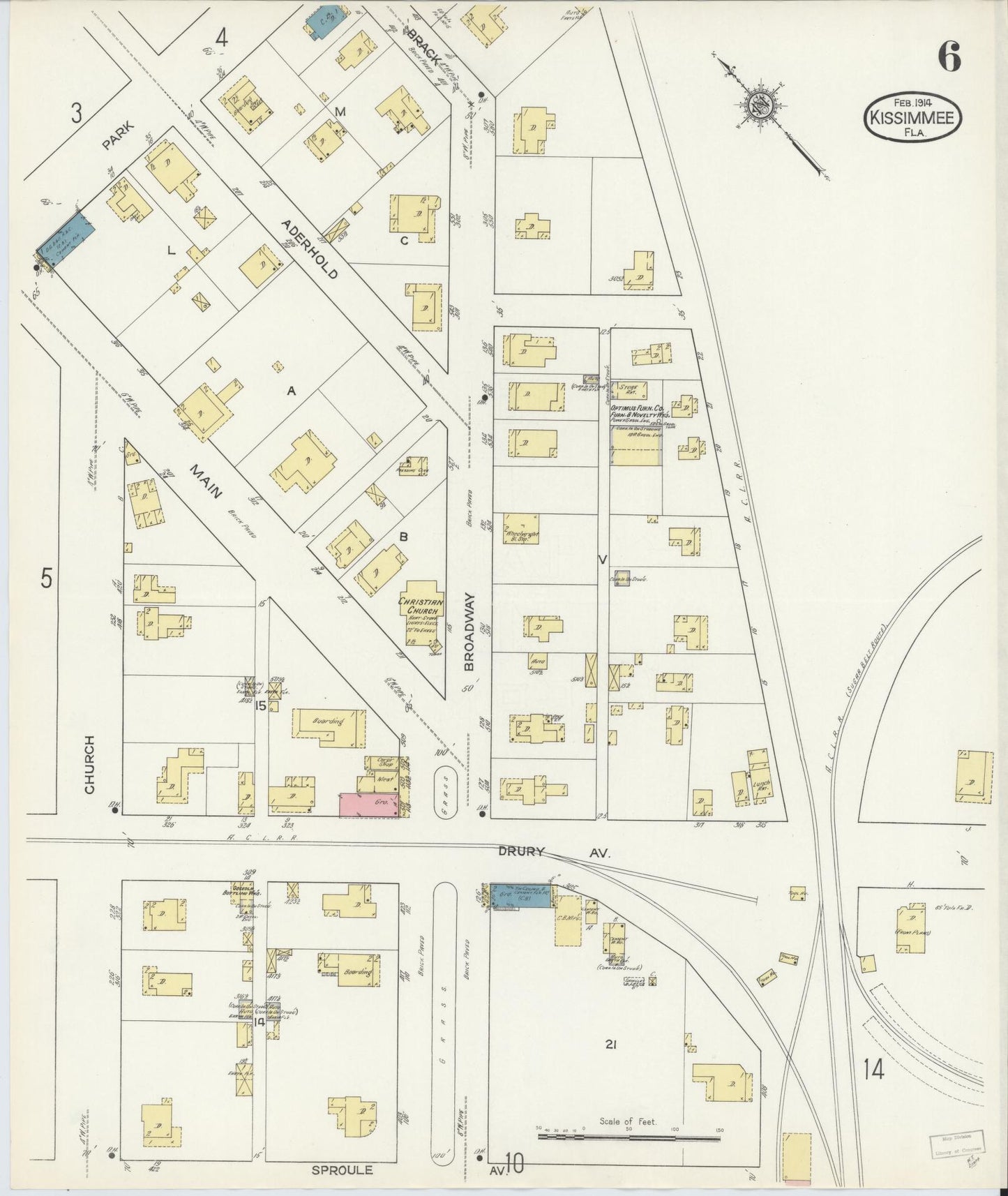 Sanborn Fire Insurance Map from Kissimmee, Osceola County, Florida (1914), Sheet #0006 - Historic Sanborn Fire Insurance Map Print, vintage old map wall art, antique decor, genealogy gift, Florida Florida map