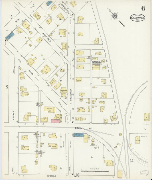 Sanborn Fire Insurance Map from Kissimmee, Osceola County, Florida (1914), Sheet #0006 - Historic Sanborn Fire Insurance Map Print, vintage old map wall art, antique decor, genealogy gift, Florida Florida map
