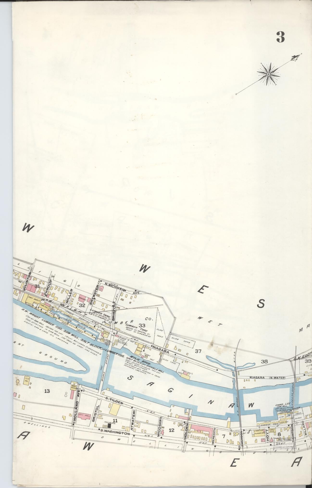 Sanborn Fire Insurance Map from Saginaw, Saginaw County, Michigan (1895), Sheet #0003 - Historic Sanborn Fire Insurance Map Print, vintage old map wall art, antique decor, genealogy gift, Michigan Michigan map