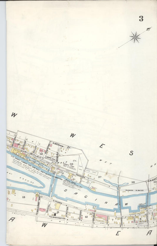 Sanborn Fire Insurance Map from Saginaw, Saginaw County, Michigan (1895), Sheet #0003 - Historic Sanborn Fire Insurance Map Print, vintage old map wall art, antique decor, genealogy gift, Michigan Michigan map