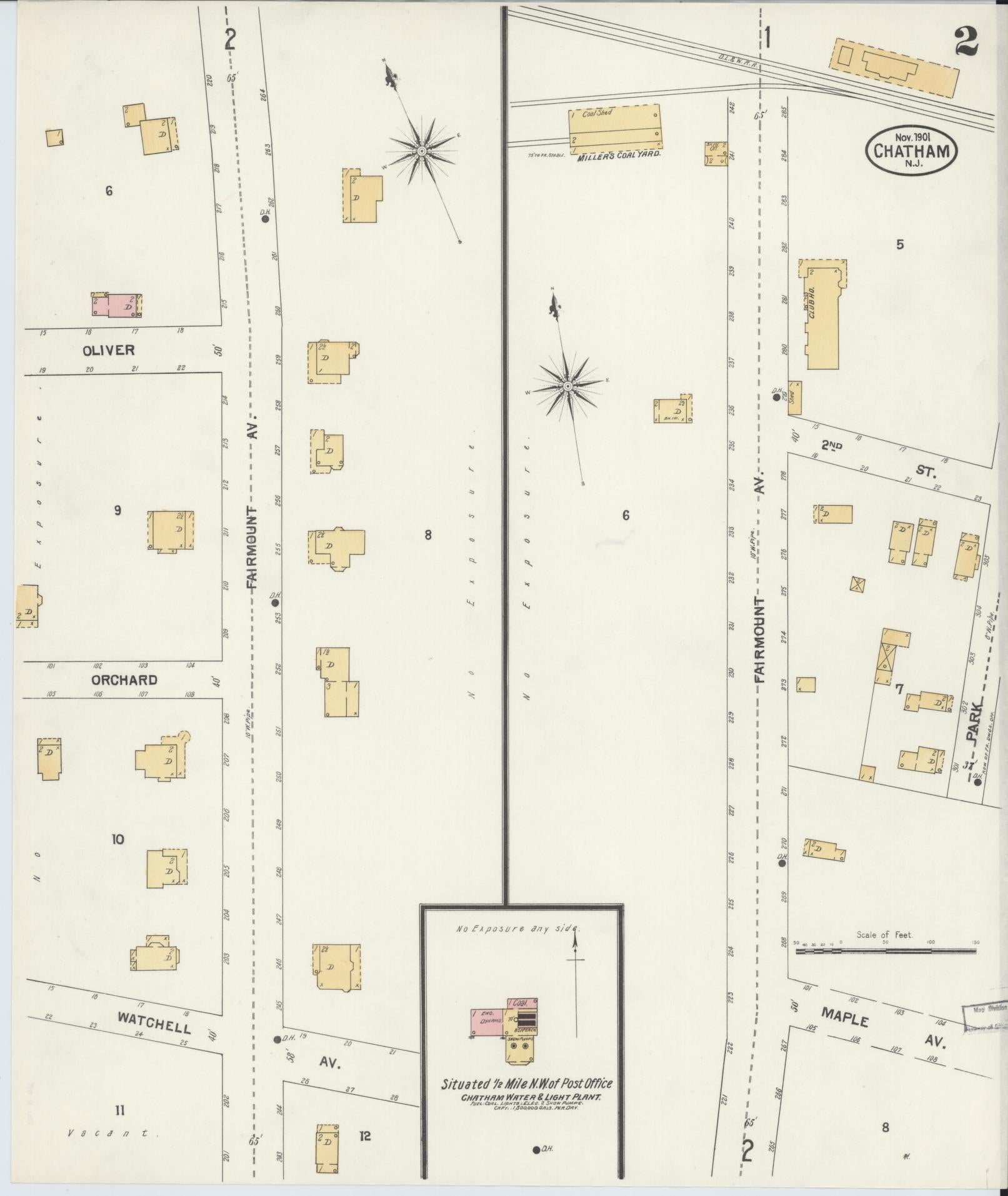 Sanborn Fire Insurance Map from Chatham, Morris County, New Jersey (1901), Sheet #0002 - Historic Sanborn Fire Insurance Map Print, vintage old map wall art, antique decor, genealogy gift, New Jersey New Jersey map