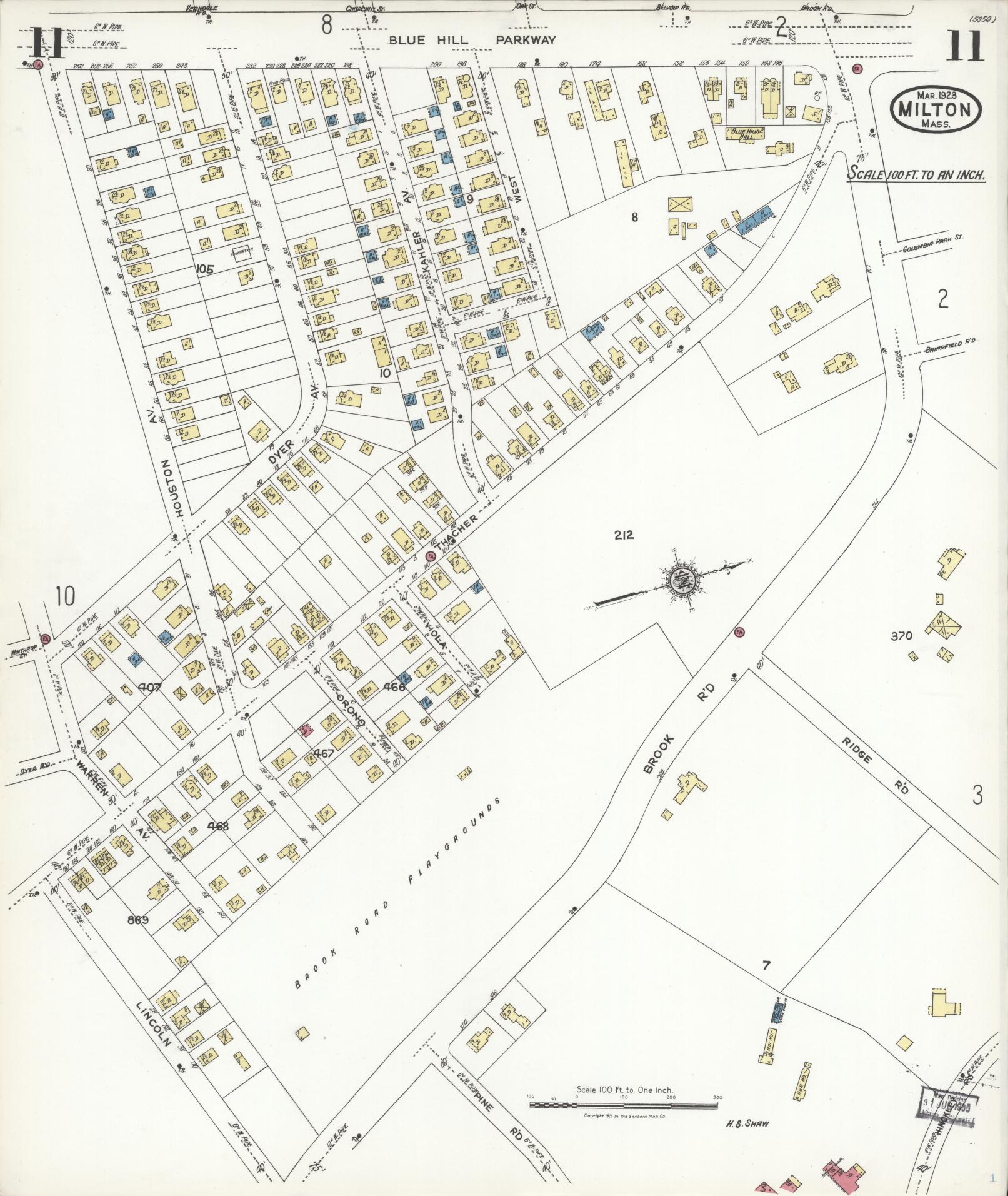 Sanborn Fire Insurance Map from Milton, Norfolk County, Massachusetts (1923), Sheet #0011 - Complete Map Set gallery image, historic Sanborn map, vintage wall art, Massachusetts Massachusetts