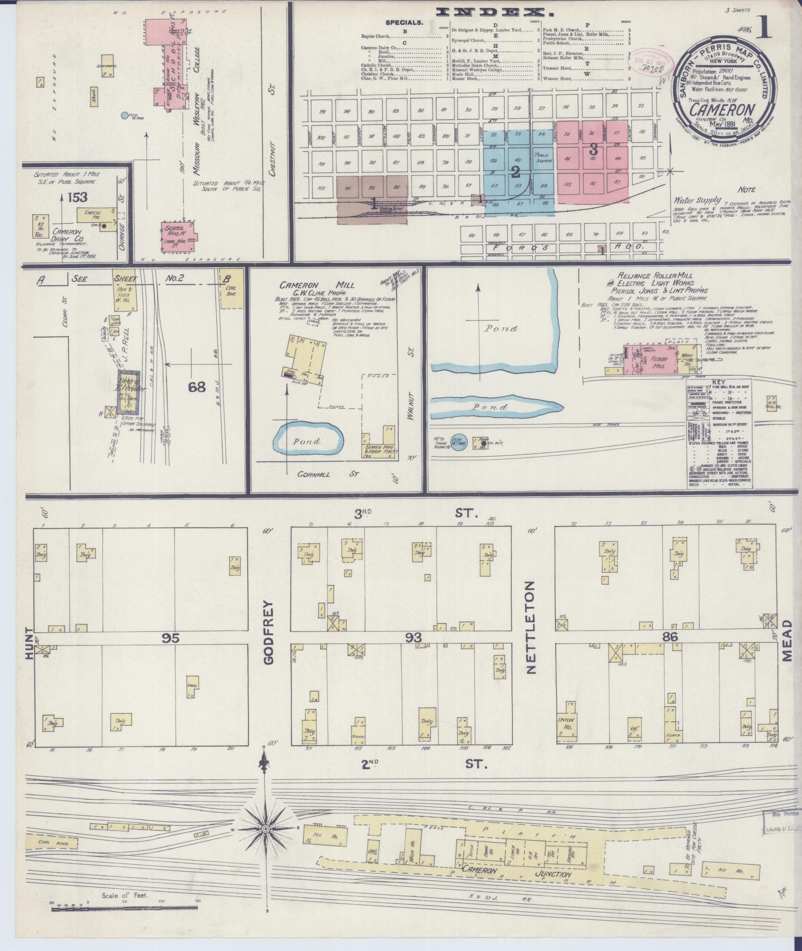 Sanborn Fire Insurance Map from Cameron, Clinton County, Missouri (1891), Sheet #0001 - Historic Sanborn Fire Insurance Map Print, vintage old map wall art, antique decor, genealogy gift, Missouri Missouri map