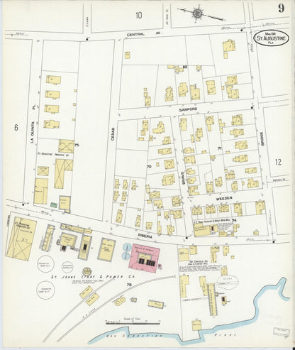 Sanborn Fire Insurance Map from Saint Augustine, Saint John's County, Florida (1910), Sheet #0009 - Complete Map Set gallery image, historic Sanborn map, vintage wall art, Florida Florida