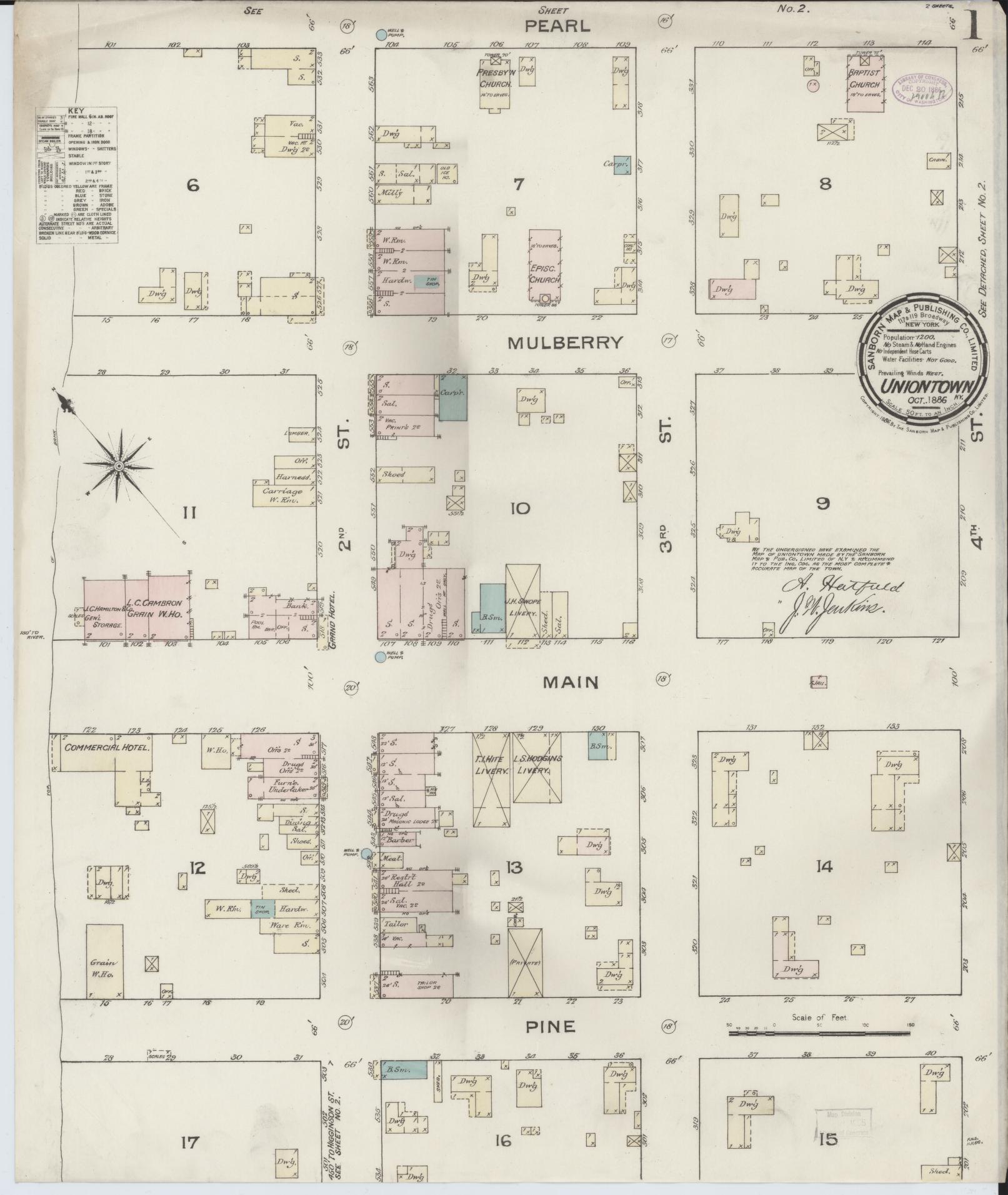 Sanborn Fire Insurance Map from Uniontown, Union County, Kentucky (1886), Sheet #0001 - Complete Map Set gallery image, historic Sanborn map, vintage wall art, Kentucky Kentucky