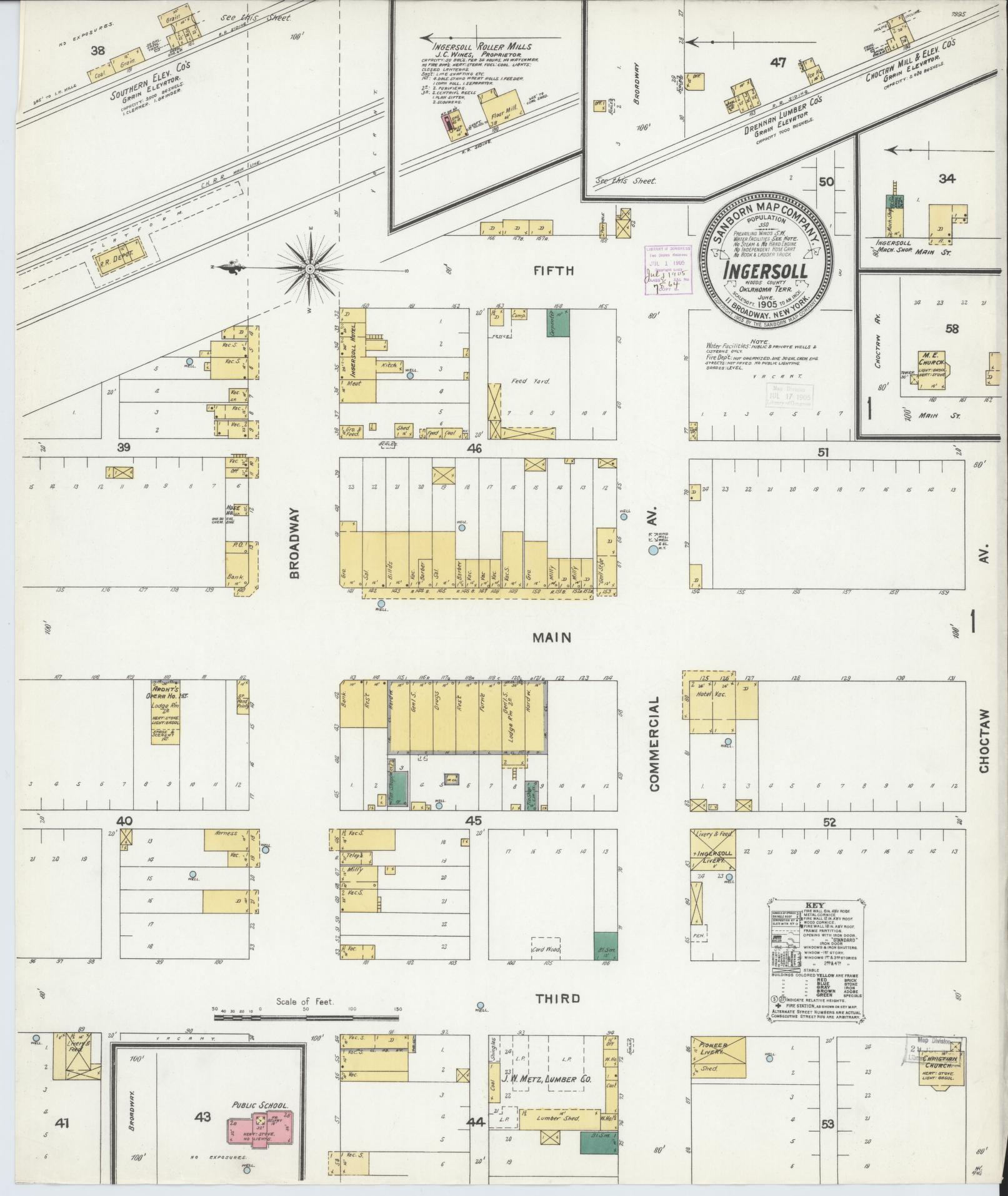 Sanborn Fire Insurance Map from Ingersoll, Alfalfa County, Oklahoma (1905), Sheet #0001 - Historic Sanborn Fire Insurance Map Print, vintage old map wall art, antique decor, genealogy gift, Oklahoma Oklahoma map