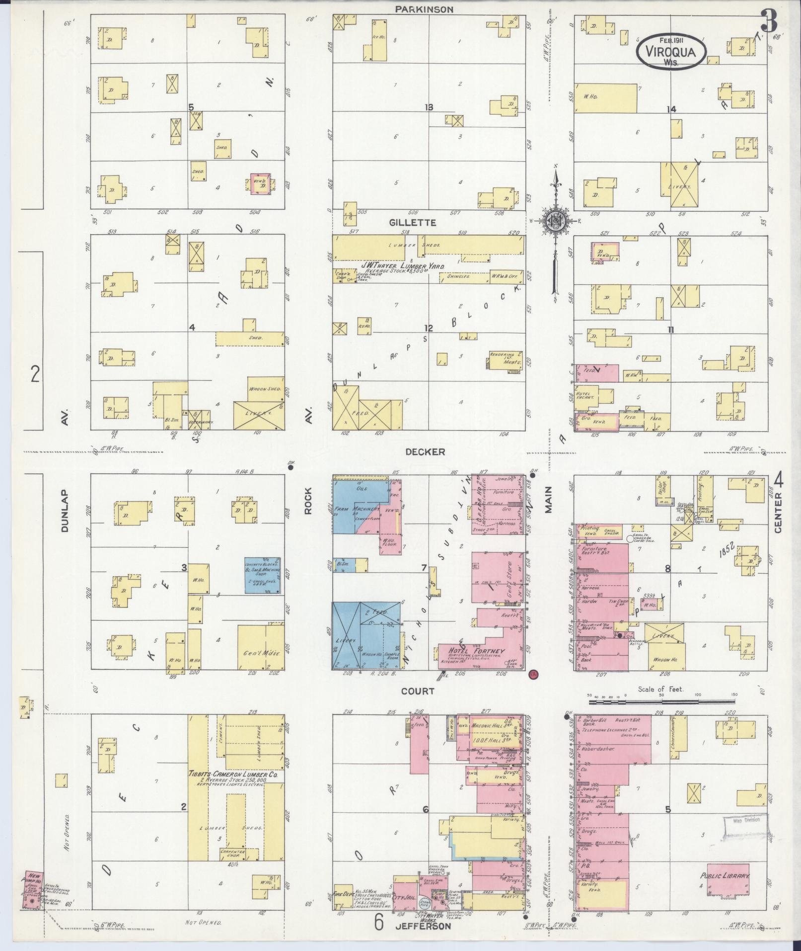 Sanborn Fire Insurance Map from Viroqua, Vernon County, Wisconsin (1911), Sheet #0003 - Complete Map Set gallery image, historic Sanborn map, vintage wall art, Wisconsin Wisconsin