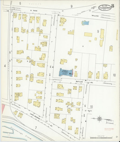 Sanborn Fire Insurance Map from Ticonderoga, Essex County, New York (1912), Sheet #0008 - Historic Sanborn Fire Insurance Map Print, vintage old map wall art, antique decor, genealogy gift, New York New York map