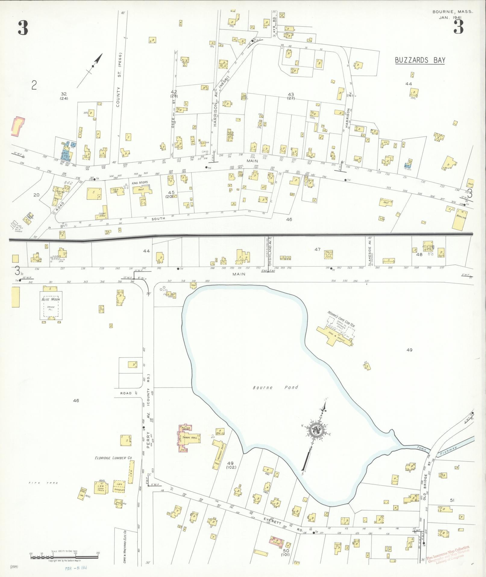 Sanborn Fire Insurance Map from Bourne, Barnstable County, Massachusetts (1941), Sheet #0003 - Complete Map Set gallery image, historic Sanborn map, vintage wall art, Massachusetts Massachusetts
