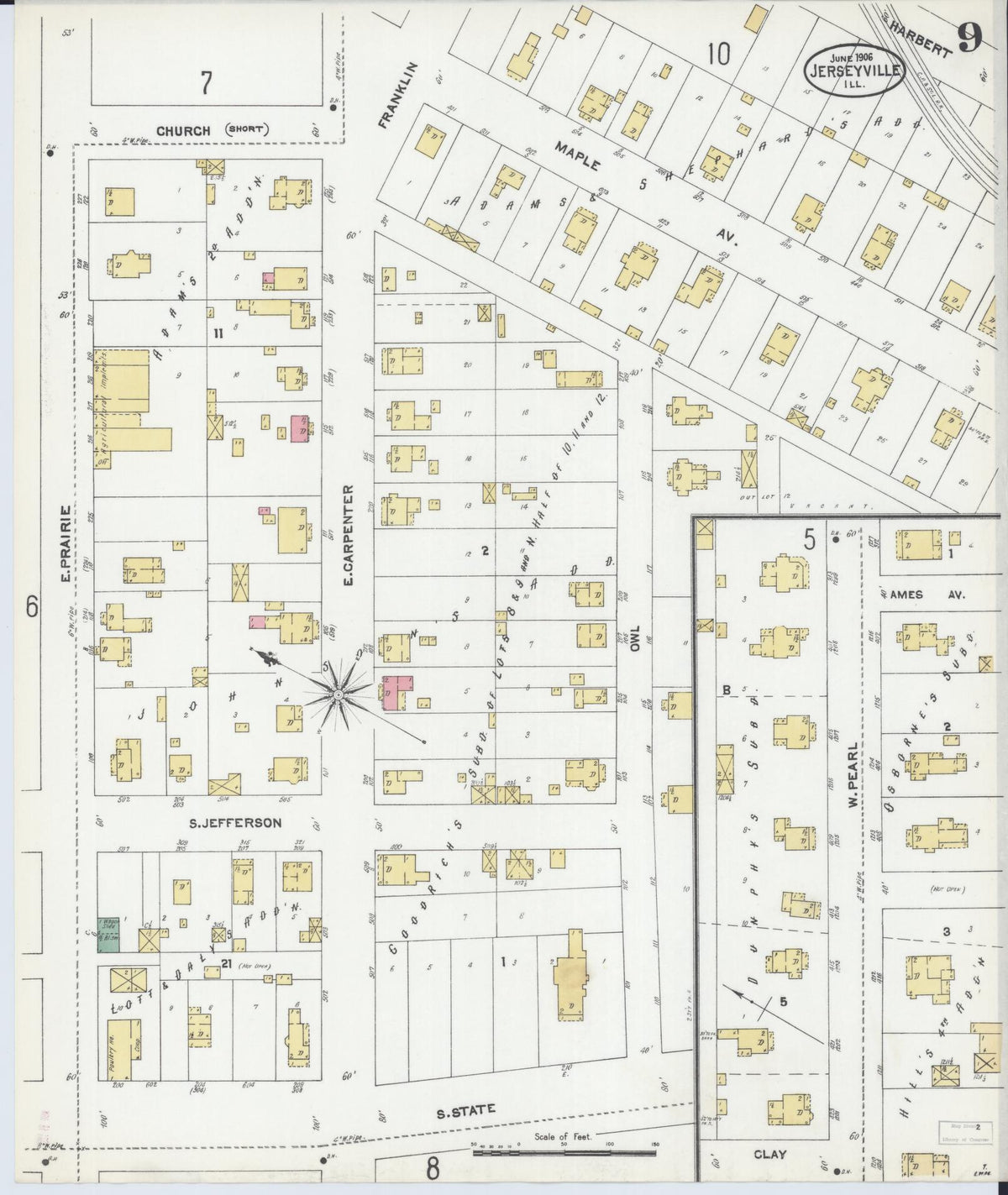 Sanborn Fire Insurance Map from Jerseyville, Jersey County, Illinois (1906), Sheet #0009 - Complete Map Set gallery image, historic Sanborn map, vintage wall art, Illinois Illinois