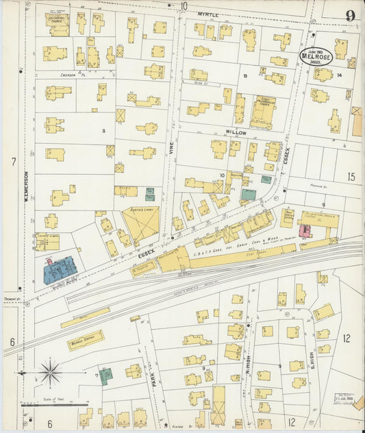 Sanborn Fire Insurance Map from Melrose, Middlesex County, Massachusetts (1903), Sheet #0009 - Historic Sanborn Fire Insurance Map Print, vintage old map wall art, antique decor, genealogy gift, Massachusetts Massachusetts map