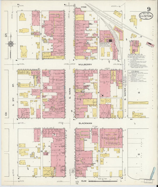 Sanborn Fire Insurance Map from Clinton, Vermillion County, Indiana (1915), Sheet #0009 - Historic Sanborn Fire Insurance Map Print, vintage old map wall art, antique decor, genealogy gift, Indiana Indiana map