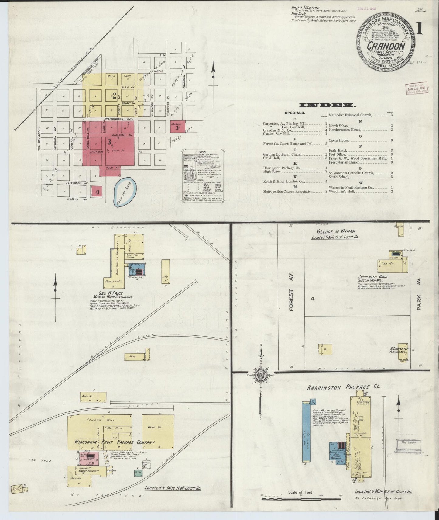 Sanborn Fire Insurance Map from Crandon, Forest County, Wisconsin (1909), Sheet #0001 - Complete Map Set gallery image, historic Sanborn map, vintage wall art, Wisconsin Wisconsin