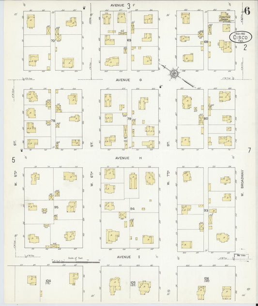 Sanborn Fire Insurance Map from Cisco, Eastland County, Texas (1912), Sheet #0006 - Historic Sanborn Fire Insurance Map Print, vintage old map wall art, antique decor, genealogy gift, Texas Texas map