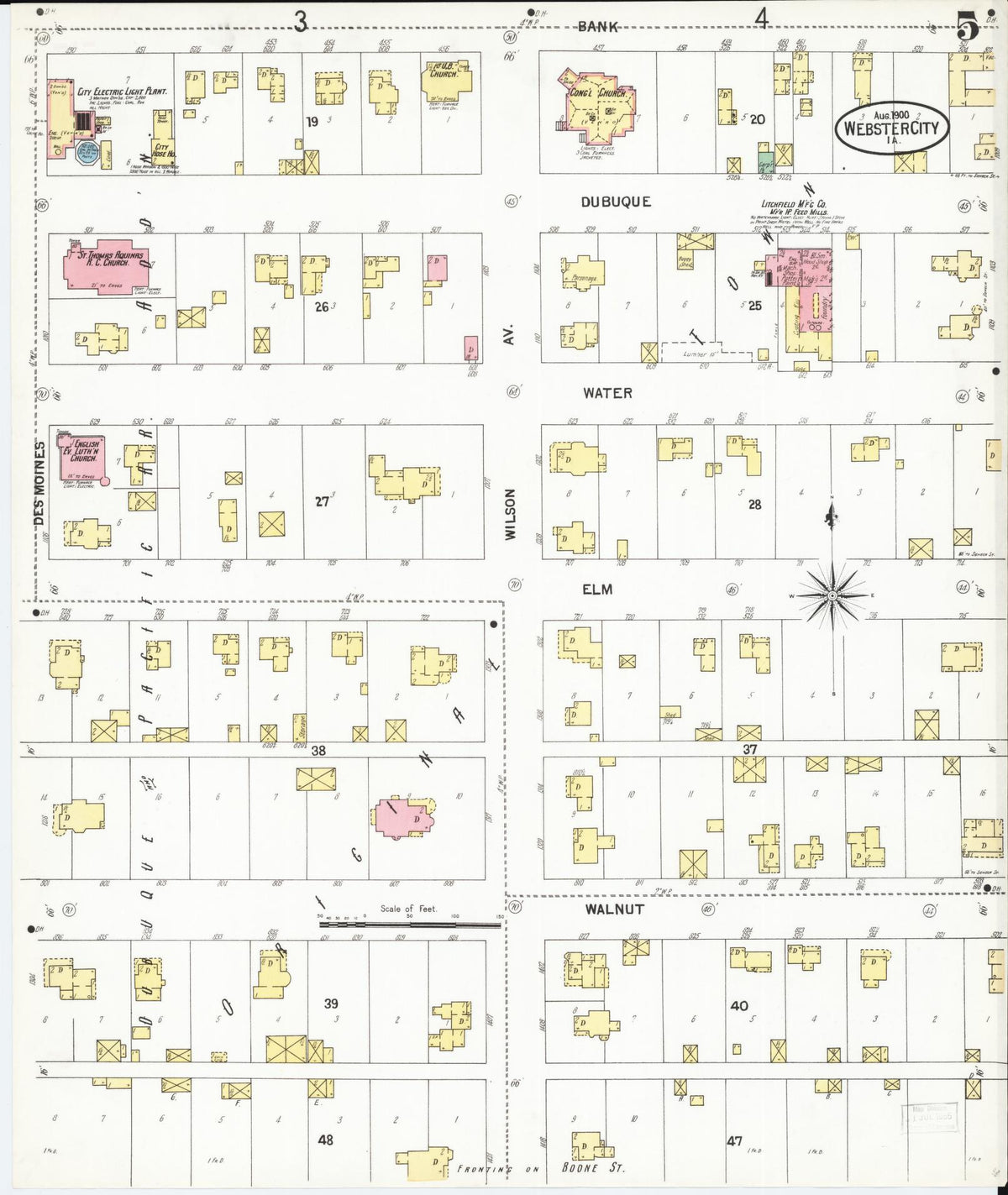 Sanborn Fire Insurance Map from Webster City, Hamilton County, Iowa (1900), Sheet #0005 - Historic Sanborn Fire Insurance Map Print, vintage old map wall art