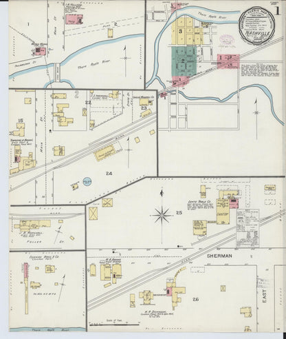 Sanborn Fire Insurance Map from Nashville, Barry County, Michigan (1893), Sheet #0001 - Historic Sanborn Fire Insurance Map Print, vintage old map wall art, antique decor, genealogy gift, Michigan Michigan map
