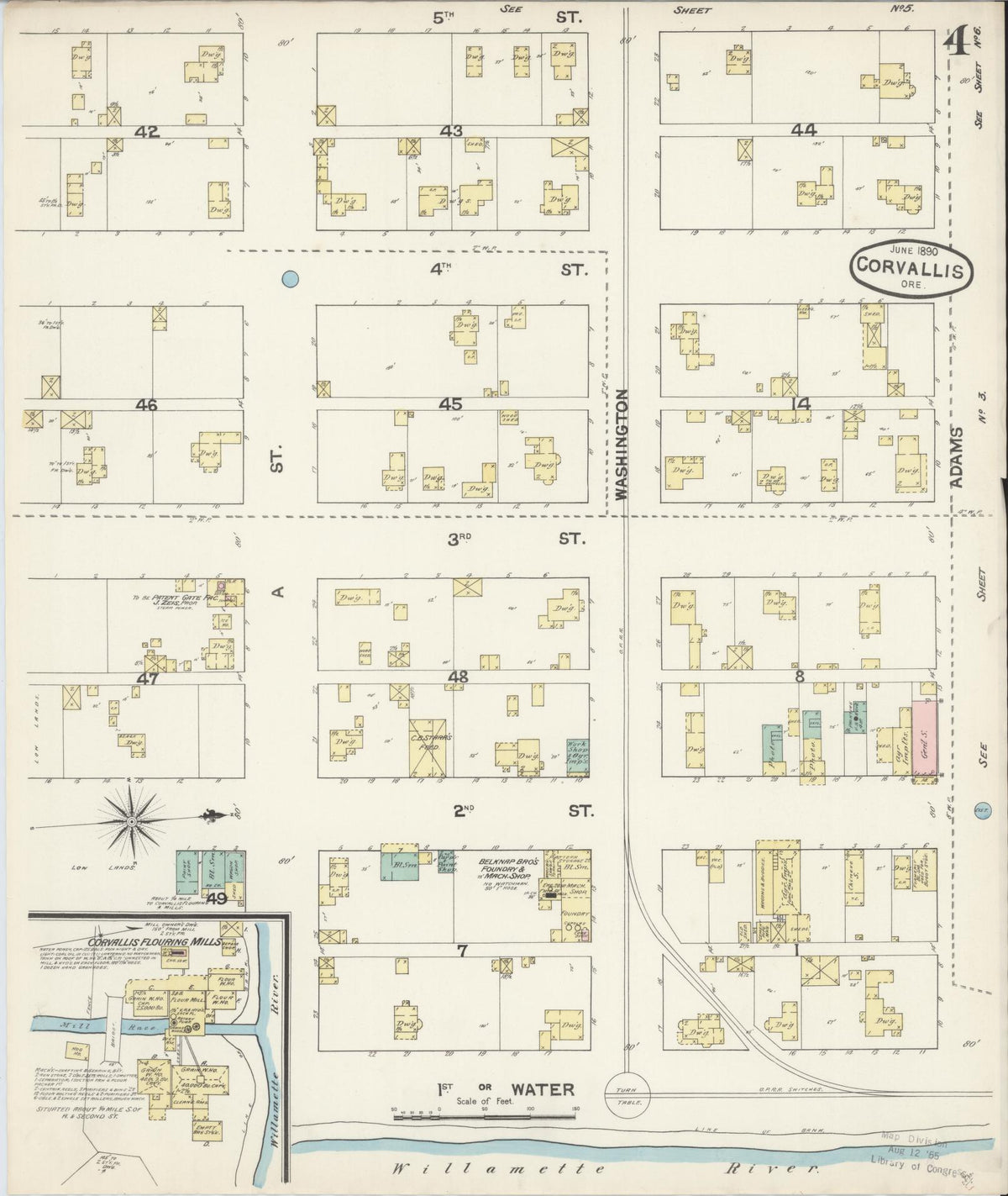 Sanborn Fire Insurance Map from Corvallis, Benton County, Oregon (1890), Sheet #0004 - Historic Sanborn Fire Insurance Map Print, vintage old map wall art, antique decor, genealogy gift, Oregon Oregon map