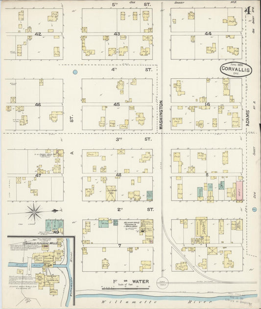 Sanborn Fire Insurance Map from Corvallis, Benton County, Oregon (1890), Sheet #0004 - Historic Sanborn Fire Insurance Map Print, vintage old map wall art, antique decor, genealogy gift, Oregon Oregon map