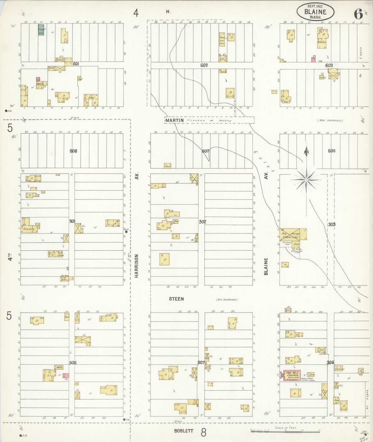 Sanborn Fire Insurance Map from Blaine, Whatcom County, Washington (1902), Sheet #0006 - Historic Sanborn Fire Insurance Map Print, vintage old map wall art, antique decor, genealogy gift, Washington Washington map