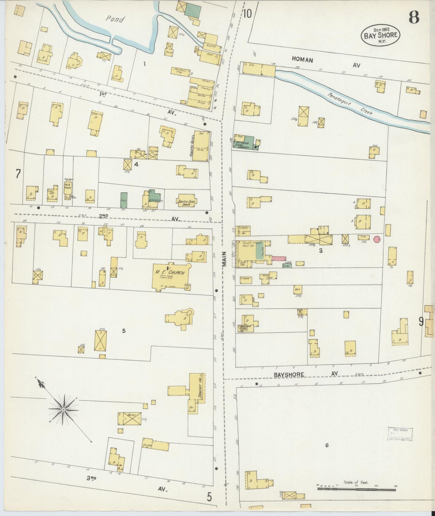 Sanborn Fire Insurance Map from Bay Shore, Suffolk County, New York (1902), Sheet #0008 - Complete Map Set gallery image, historic Sanborn map, vintage wall art, New York New York