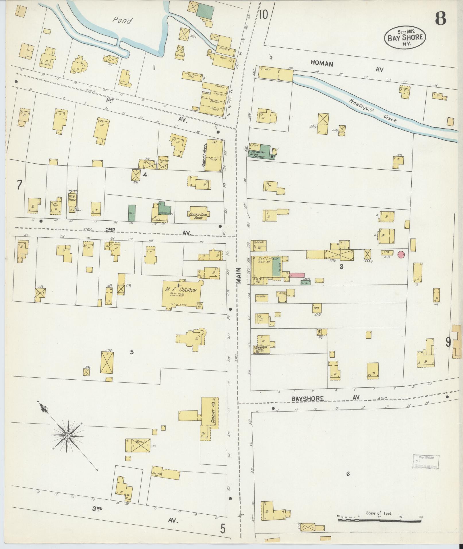 Sanborn Fire Insurance Map from Bay Shore, Suffolk County, New York (1902), Sheet #0008 - Complete Map Set gallery image, historic Sanborn map, vintage wall art, New York New York