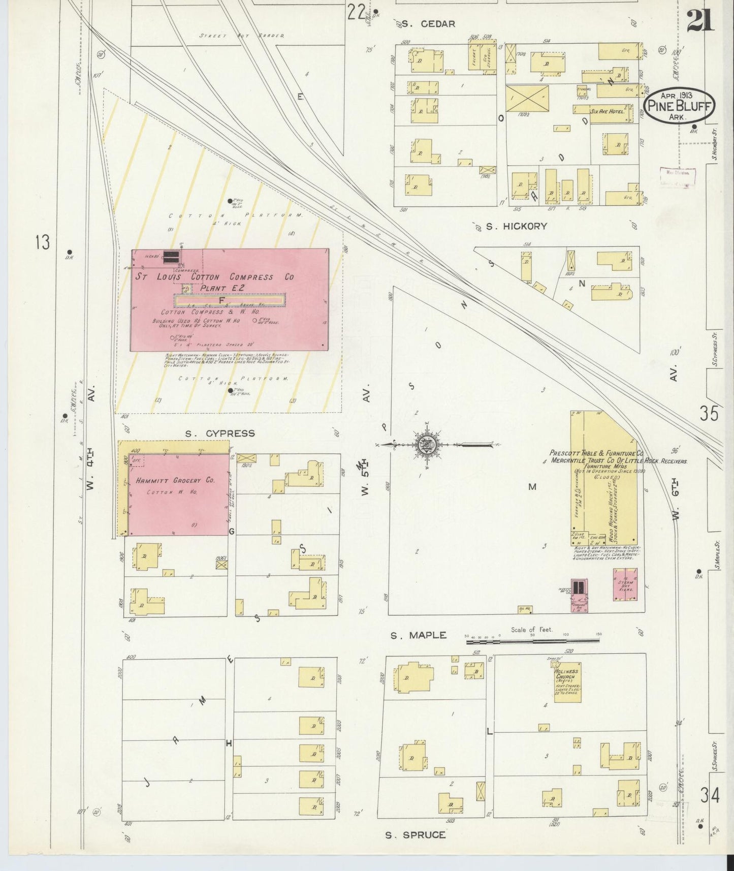 Sanborn Fire Insurance Map from Pine Bluff, Jefferson County, Arkansas (1913), Sheet #0021 - Complete Map Set gallery image, historic Sanborn map, vintage wall art, Arkansas Arkansas