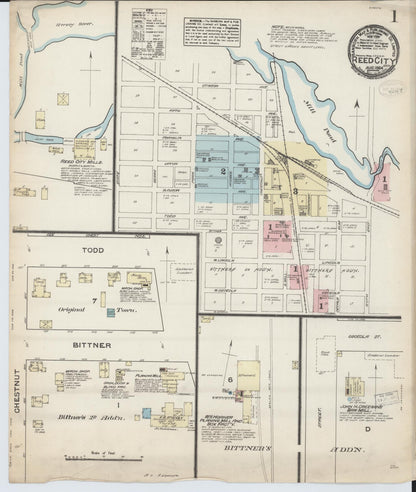 Sanborn Fire Insurance Map from Reed City, Osceola County, Michigan (1884), Sheet #0001 - Historic Sanborn Fire Insurance Map Print, vintage old map wall art, antique decor, genealogy gift, Michigan Michigan map