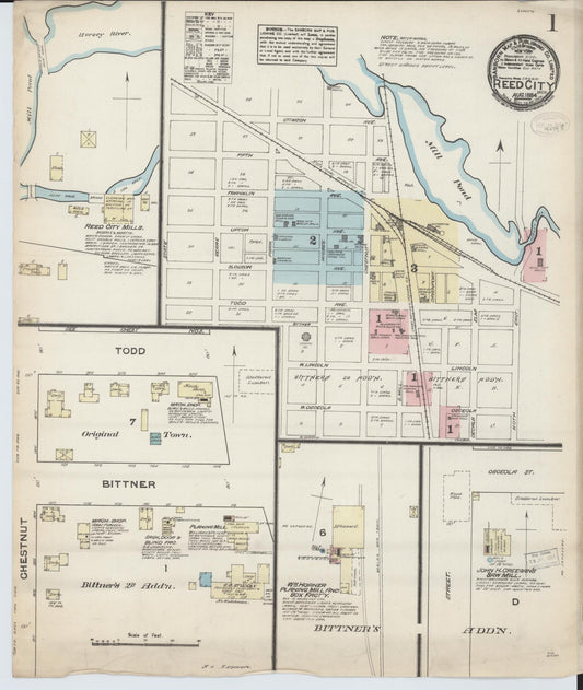 Sanborn Fire Insurance Map from Reed City, Osceola County, Michigan (1884), Sheet #0001 - Historic Sanborn Fire Insurance Map Print, vintage old map wall art, antique decor, genealogy gift, Michigan Michigan map