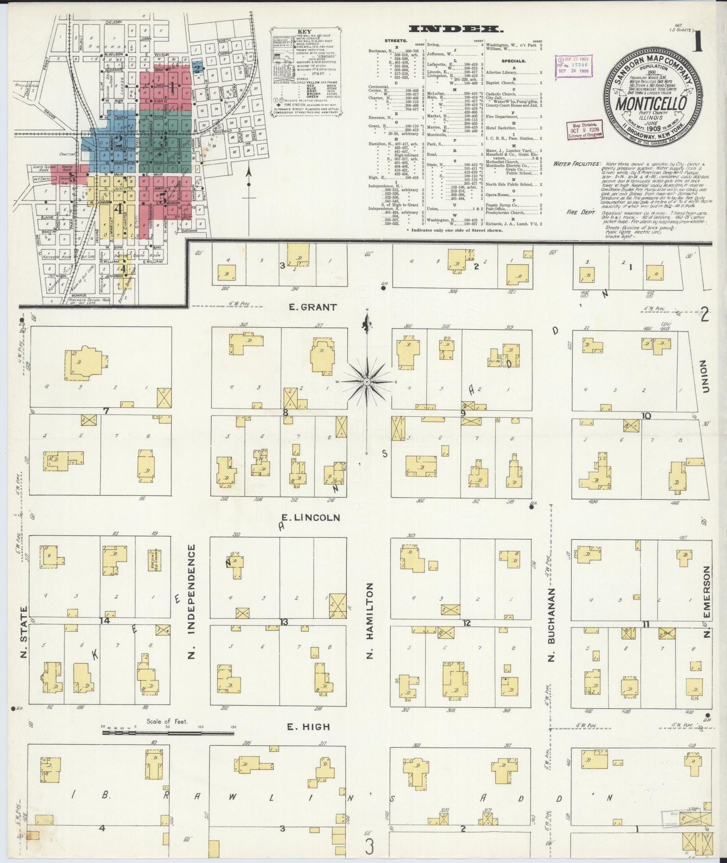 Sanborn Fire Insurance Map from Monticello, Piatt County, Illinois (1909), Sheet #0001 - Complete Map Set gallery image, historic Sanborn map, vintage wall art, Illinois Illinois