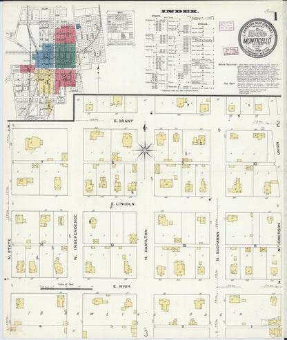 Sanborn Fire Insurance Map from Monticello, Piatt County, Illinois (1909), Sheet #0001 - Complete Map Set gallery image, historic Sanborn map, vintage wall art, Illinois Illinois