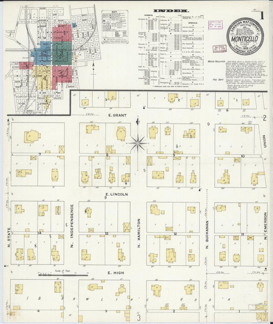 Sanborn Fire Insurance Map from Monticello, Piatt County, Illinois (1909), Sheet #0001 - Complete Map Set gallery image, historic Sanborn map, vintage wall art, Illinois Illinois