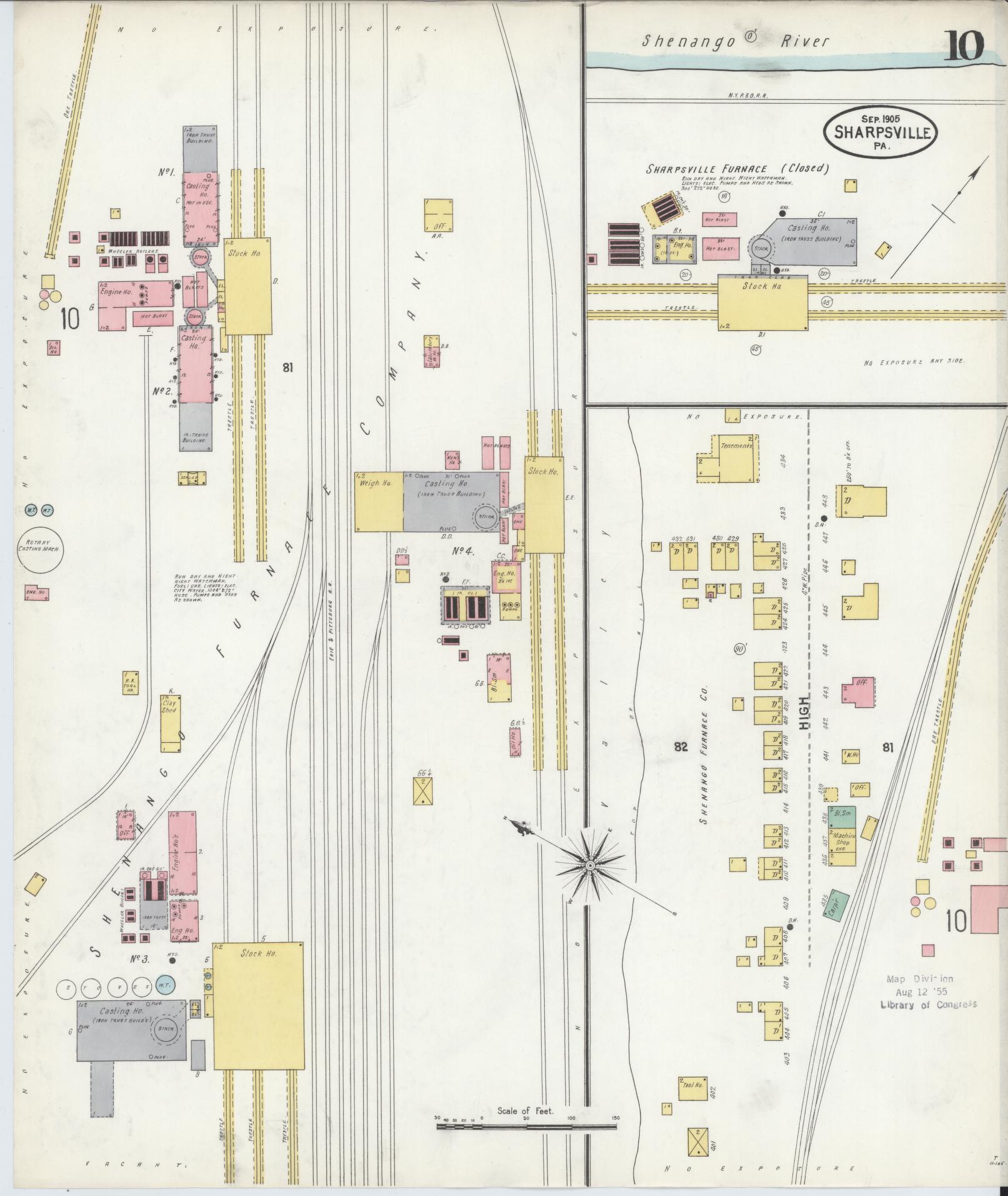 Sanborn Fire Insurance Map from Sharpsville, Mercer County, Pennsylvania (1905), Sheet #0010 - Complete Map Set gallery image, historic Sanborn map, vintage wall art, Pennsylvania Pennsylvania