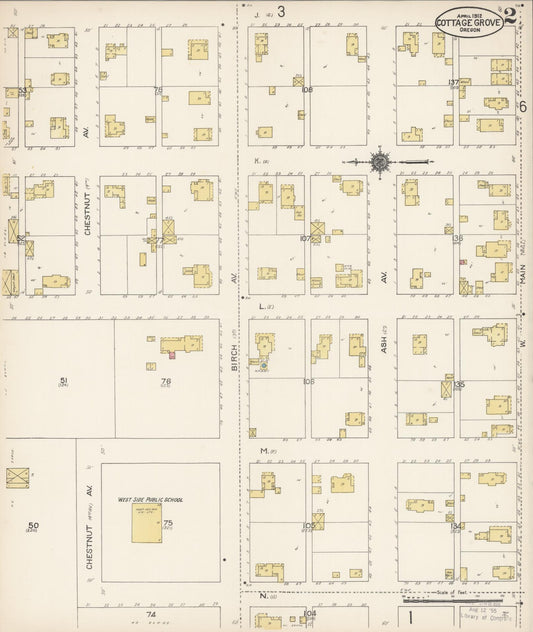 Sanborn Fire Insurance Map from Cottage Grove, Lane County, Oregon (1912), Sheet #0002 - Historic Sanborn Fire Insurance Map Print, vintage old map wall art, antique decor, genealogy gift, Oregon Oregon map