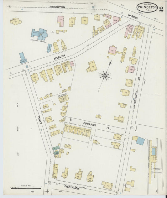 Sanborn Fire Insurance Map from Princeton, Mercer County, New Jersey (1890), Sheet #0002 - Historic Sanborn Fire Insurance Map Print, vintage old map wall art, antique decor, genealogy gift, New Jersey New Jersey map