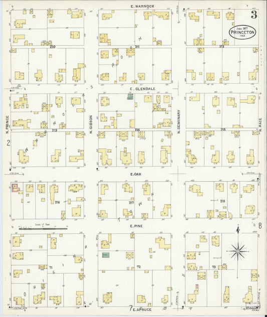 Sanborn Fire Insurance Map from Princeton, Gibson County, Indiana (1907), Sheet #0003 - Historic Sanborn Fire Insurance Map Print, vintage old map wall art, antique decor, genealogy gift, Indiana Indiana map