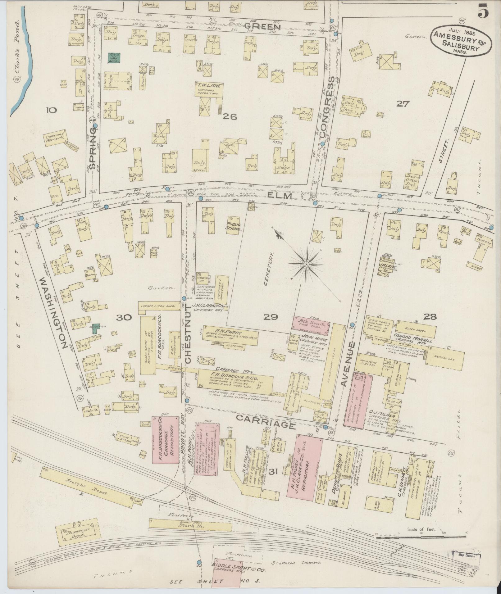 Sanborn Fire Insurance Map from Amesbury, Essex County, Massachusetts (1885), Sheet #0005 - Complete Map Set gallery image, historic Sanborn map, vintage wall art, Massachusetts Massachusetts