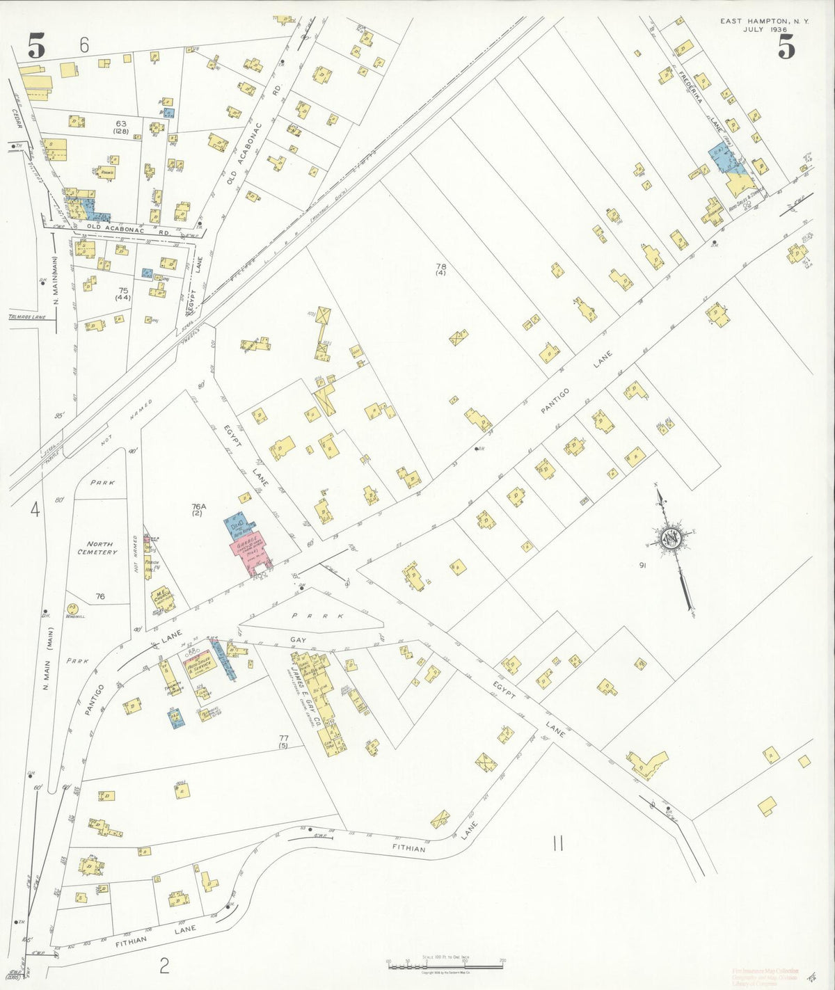 Sanborn Fire Insurance Map from Easthampton, Suffolk County, New York (1936), Sheet #0005 - Complete Map Set gallery image, historic Sanborn map, vintage wall art, New York New York