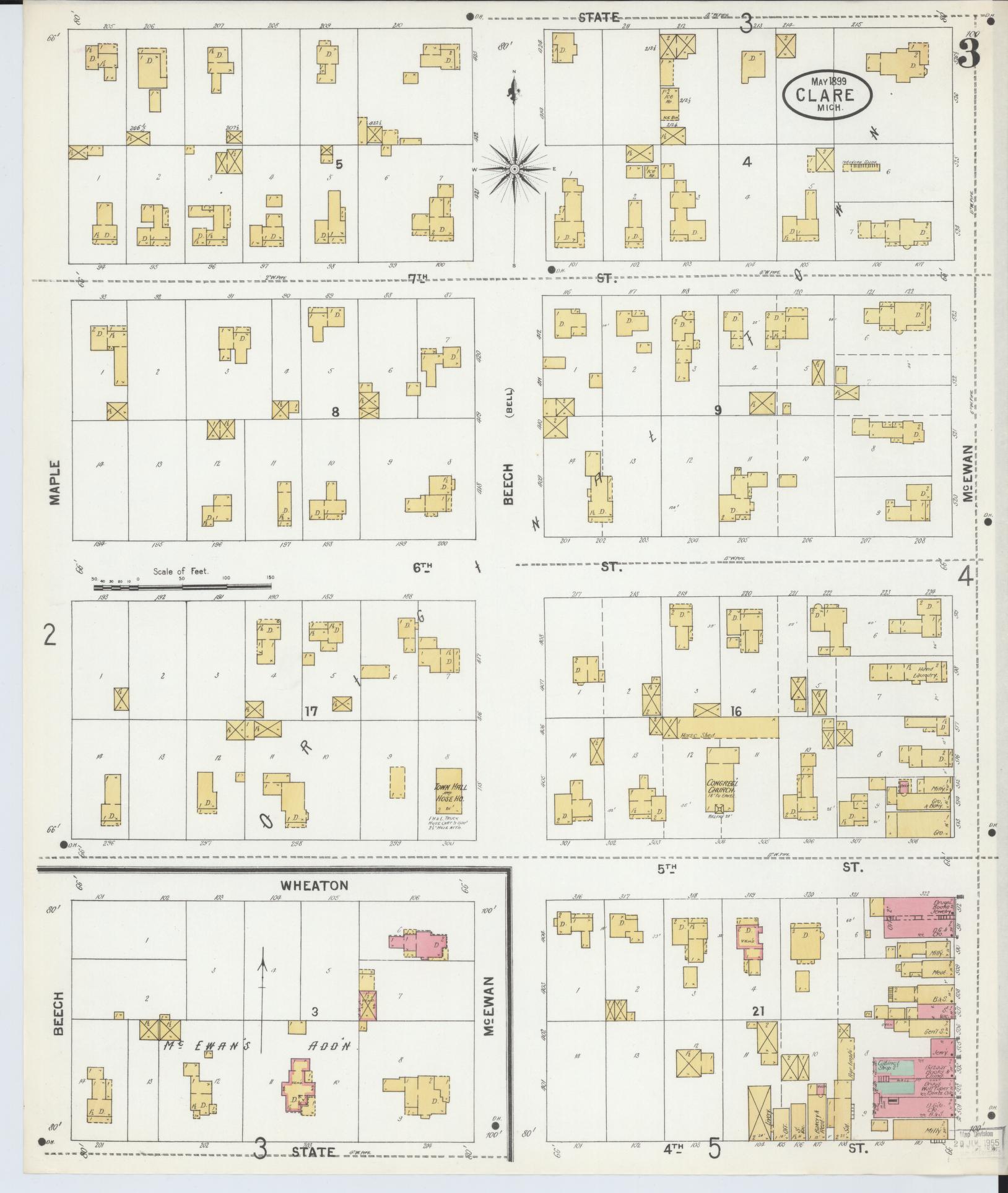 Sanborn Fire Insurance Map from Clare, Clare County, Michigan (1899), Sheet #0003 - Complete Map Set gallery image, historic Sanborn map, vintage wall art, Michigan Michigan
