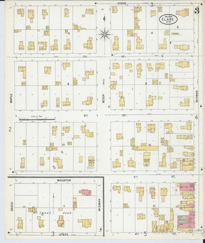 Sanborn Fire Insurance Map from Clare, Clare County, Michigan (1899), Sheet #0003 - Complete Map Set gallery image, historic Sanborn map, vintage wall art, Michigan Michigan